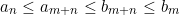 \[a_n\leq a_{m+n}\leq b_{m+n}\leq b_m\]